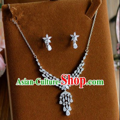 Traditional Jewelry Accessories, Palace Princess Wedding Accessories, Baroco Style Crystal Zircon Earrings and Necklace Set for Women