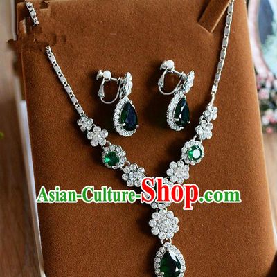 Traditional Jewelry Accessories, Palace Princess Wedding Accessories, Baroco Style Crystal Earrings and Necklace Set for Women