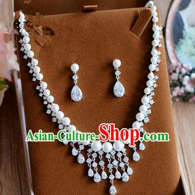 Traditional Jewelry Accessories, Palace Princess Wedding Accessories, Baroco Style Crystal Zircon Earrings and Necklace Set for Women