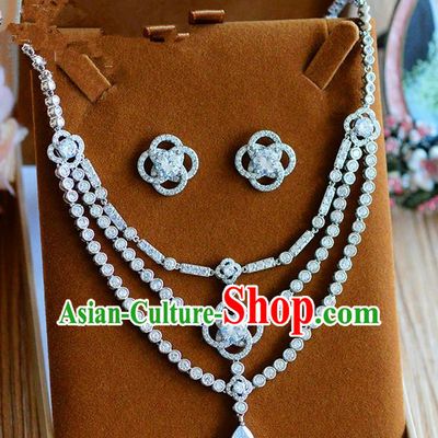 Traditional Jewelry Accessories, Palace Princess Wedding Accessories, Baroco Style Crystal Zircon Earrings and Necklace Set for Women