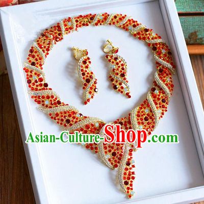 Traditional Jewelry Accessories, Palace Princess Wedding Accessories, Baroco Style Crystal Zircon Earrings and Necklace Set for Women