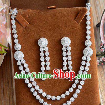 Traditional Jewelry Accessories, Palace Princess Wedding Accessories, Baroco Style Crystal Zircon Earrings and Necklace Set for Women