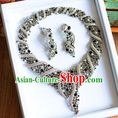 Traditional Jewelry Accessories, Palace Princess Wedding Accessories, Baroco Style Crystal Earrings and Necklace Set for Women