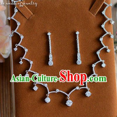 Traditional Jewelry Accessories, Palace Princess Wedding Accessories, Baroco Style Crystal Zircon Earrings and Necklace Set for Women