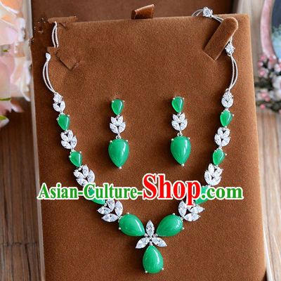 Traditional Jewelry Accessories, Palace Princess Wedding Accessories, Baroco Style Colorful Emerald Earrings and Necklace Set for Women