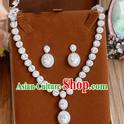 Traditional Jewelry Accessories, Palace Princess Wedding Accessories, Baroco Style Crystal Zircon Earrings and Necklace Set for Women