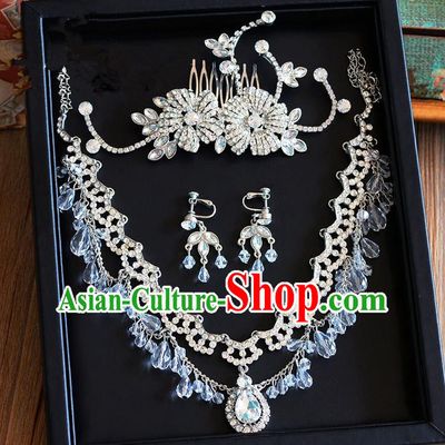 Traditional Jewelry Accessories, Palace Princess Wedding Hair Accessories, Hair Claws, Baroco Style Crystal Earrings and Necklace Set for Women