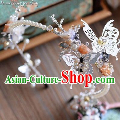 Traditional Jewelry Accessories, Princess Wedding Hair Accessories, Bride Wedding Hair Accessories, Headwear, Baroco Style Handmade Pearl Butterfly Hair Claw for Women