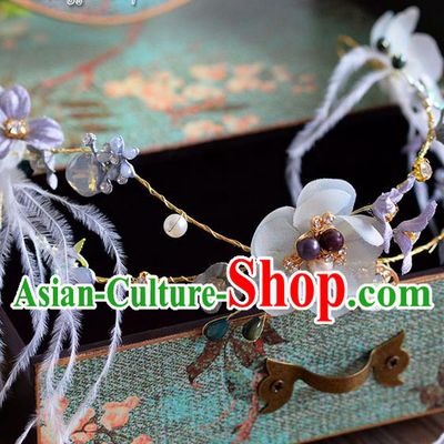 Traditional Jewelry Accessories, Princess Wedding Hair Accessories, Bride Wedding Hair Accessories, Headwear, Baroco Style Handmade Flowers Feather Hair Claw for Women