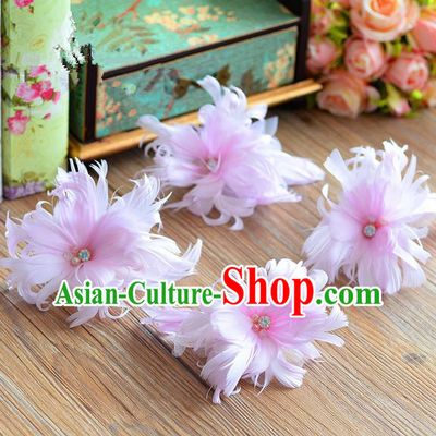Traditional Jewelry Accessories, Princess Wedding Hair Accessories, Bride Wedding Hair Accessories, Headwear, Baroco Style Handmade Pink Feather Hair Claw for Women
