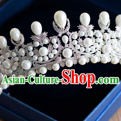 Traditional Jewelry Accessories, Palace Princess Bride Royal Crown, Engagement Royal Crown, Wedding Hair Accessories, Baroco Style Crystal Pearl Zircon Headwear for Women