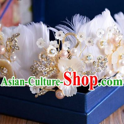 Traditional Jewelry Accessories, Palace Princess Bride Royal Crown, Engagement Royal Crown, Wedding Hair Accessories, Baroco Style Crystal Feather Pearl Headwear for Women