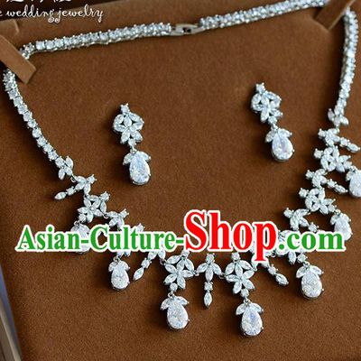 Traditional Jewelry Accessories, Palace Princess Earrings, Engagement Accessories Collar, Earrings, Necklace, Wedding Accessories, Baroco Style Crystal Zircon Headwear Set for Women