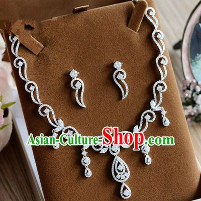 Traditional Jewelry Accessories, Palace Princess Earrings, Engagement Accessories Collar, Earrings, Necklace, Wedding Accessories, Baroco Style Crystal Zircon Headwear Set for Women