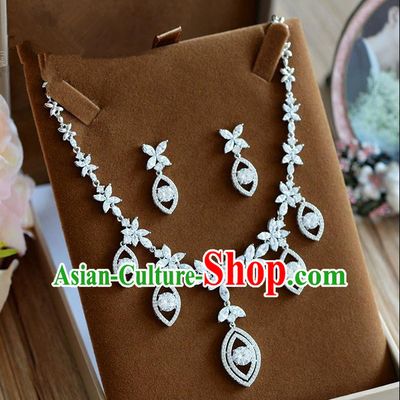 Traditional Jewelry Accessories, Palace Princess Earrings, Engagement Accessories Collar, Earrings, Necklace, Wedding Accessories, Baroco Style Crystal Zircon Headwear Set for Women