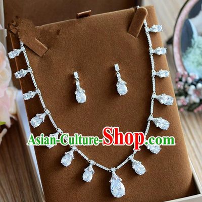 Traditional Jewelry Accessories, Palace Princess Earrings, Engagement Accessories Collar, Earrings, Necklace, Wedding Accessories, Baroco Style Crystal Zircon Headwear Set for Women