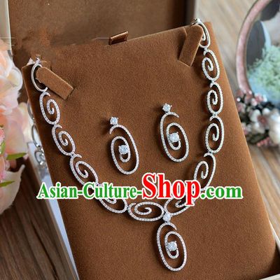 Traditional Jewelry Accessories, Palace Princess Earrings, Engagement Accessories Collar, Earrings, Necklace, Wedding Accessories, Baroco Style Crystal Zircon Headwear Set for Women