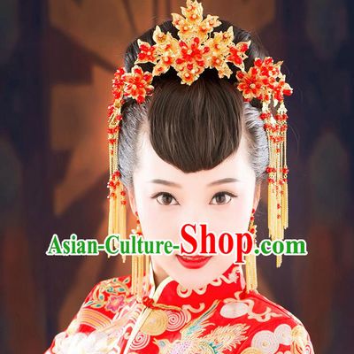 Chinese Ancient Style Hair Jewelry Accessories, Hairpins, Hanfu Xiuhe Suits Wedding Bride Headwear, Headdress, Imperial Empress Handmade Hair Fascinators for Women