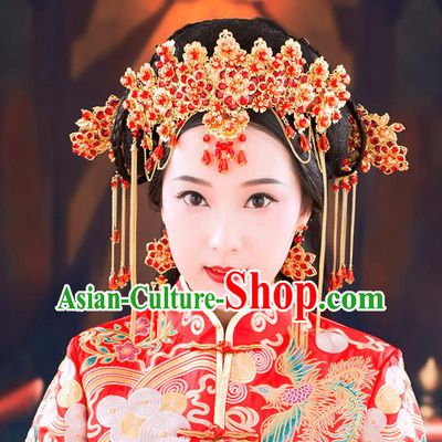 Chinese Ancient Style Hair Jewelry Accessories, Hairpins, Hanfu Xiuhe Suits Wedding Bride Headwear, Headdress, Imperial Empress Handmade Hair Fascinators for Women