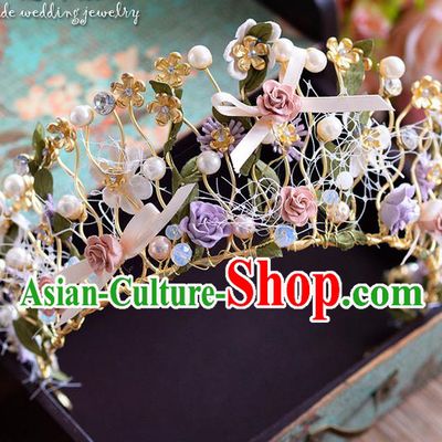 Traditional Jewelry Accessories, Palace Princess Bride Royal Crown, Engagement Royal Crown, Wedding Hair Accessories, Baroco Style Flowers Headwear for Women