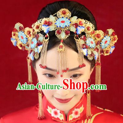 Chinese Ancient Style Hair Jewelry Accessories, Hairpins, Hanfu Xiuhe Suits Wedding Bride Headwear, Headdress, Imperial Empress Handmade Hair Fascinators for Women