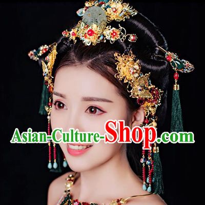 Chinese Ancient Style Hair Jewelry Accessories, Hairpins, Hanfu Xiuhe Suits Wedding Bride Headwear, Headdress, Imperial Empress Handmade Hair Fascinators for Women