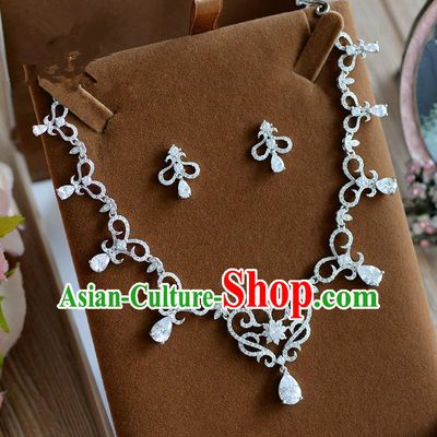 Traditional Jewelry Accessories, Palace Princess Earrings, Engagement Accessories Collar, Earrings, Necklace, Wedding Accessories, Baroco Style Crystal Zircon Headwear Set for Women