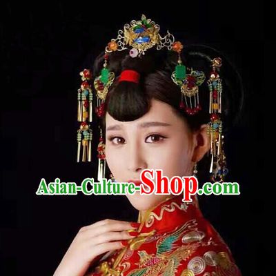 Chinese Ancient Style Hair Jewelry Accessories, Hairpins, Hanfu Xiuhe Suits Wedding Bride Headwear, Headdress, Imperial Empress Handmade Hair Fascinators for Women