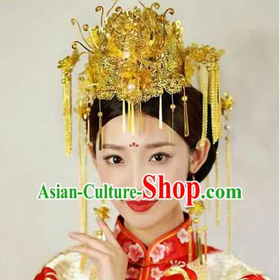 Chinese Ancient Style Hair Jewelry Accessories, Hairpins, Hanfu Xiuhe Suits Wedding Bride Headwear, Headdress, Imperial Empress Handmade Hair Fascinators for Women