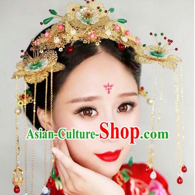 Chinese Ancient Style Hair Jewelry Accessories, Hairpins, Hanfu Xiuhe Suits Wedding Bride Headwear, Headdress, Imperial Empress Handmade Hair Fascinators Set for Women