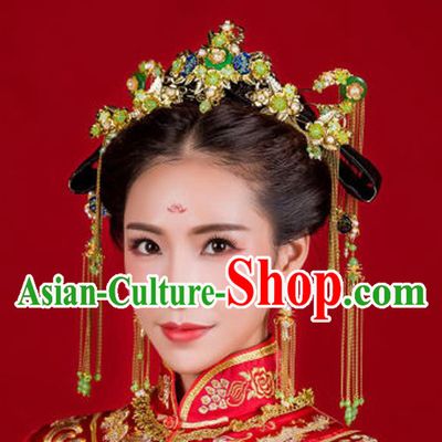 Chinese Ancient Style Hair Jewelry Accessories, Hairpins, Hanfu Xiuhe Suits Wedding Bride Headwear, Headdress, Imperial Empress Handmade Hair Fascinators for Women
