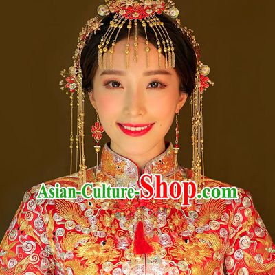 Chinese Ancient Style Hair Jewelry Accessories, Hairpins, Hanfu Xiuhe Suits Wedding Bride Headwear, Headdress, Imperial Empress Handmade Hair Fascinators Set for Women