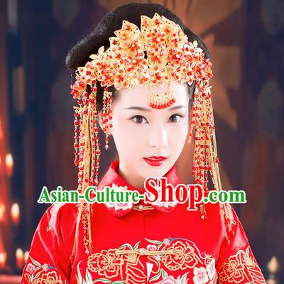 Chinese Ancient Style Hair Jewelry Accessories, Hairpins, Hanfu Xiuhe Suits Wedding Bride Headwear, Headdress, Imperial Empress Handmade Hair Fascinators Set for Women