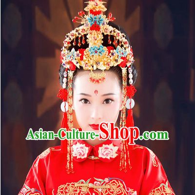 Chinese Ancient Style Hair Jewelry Accessories, Hairpins, Hanfu Xiuhe Suits Wedding Bride Headwear, Headdress, Imperial Empress Handmade Chinese Knot Hair Fascinators Set for Women