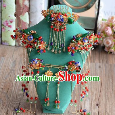 Chinese Ancient Style Hair Jewelry Accessories, Hairpins, Hanfu Xiuhe Suits Wedding Bride Headwear, Headdress, Imperial Empress Handmade Hair Fascinators for Women