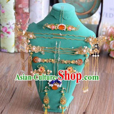 Chinese Ancient Style Hair Jewelry Accessories, Hairpins, Hanfu Xiuhe Suits Wedding Bride Headwear, Headdress, Imperial Empress Handmade Hair Fascinators for Women
