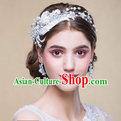 Traditional Jewelry Accessories, Princess Wedding Hair Accessories, Bride Wedding Hair Accessories, Headband, Baroco Style Handmade Crystal Feather Hair Claw for Women