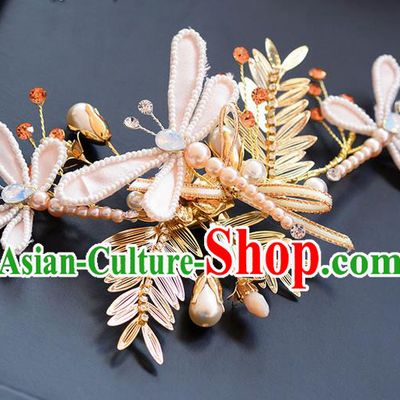 Traditional Jewelry Accessories, Princess Wedding Hair Accessories, Bride Wedding Hair Accessories, Headband, Baroco Style Handmade Crystal Pearl Dragonfly Hair Claw for Women