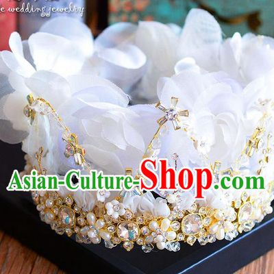 Traditional Jewelry Accessories, Palace Princess Bride Royal Crown, Engagement Retro Royal Crown, Wedding Hair Accessories, Baroco Style Silk Flowers Headwear for Women