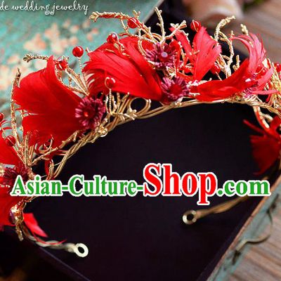 Traditional Jewelry Accessories, Palace Queen Bride Royal Crown, Engagement Retro Royal Crown, Wedding Hair Accessories, Baroco Style Pearl Feather Headwear for Women
