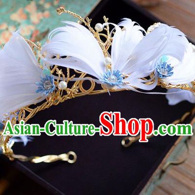 Traditional Jewelry Accessories, Palace Queen Bride Royal Crown, Engagement Retro Royal Crown, Wedding Hair Accessories, Baroco Style Pearl Feather Headwear for Women