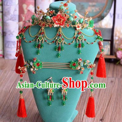 Chinese Ancient Style Hair Jewelry Accessories, Hairpins, Hanfu Xiuhe Suits Wedding Bride Headwear, Headdress, Imperial Empress Handmade Hair Fascinators Set for Women