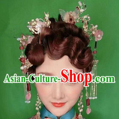 Chinese Ancient Style Hair Jewelry Accessories, Hairpins, Hanfu Xiuhe Suits Wedding Bride Headwear, Headdress, Imperial Empress Handmade Hair Fascinators Set for Women
