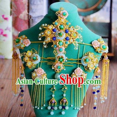 Chinese Ancient Style Hair Jewelry Accessories, Tang Dynasty Hairpins, Hanfu Xiuhe Suits Wedding Bride Headwear, Headdress, Imperial Empress Handmade Hair Fascinators Set for Women