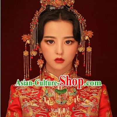 Chinese Ancient Style Hair Jewelry Accessories, Tang Dynasty Princess Hairpins, Hanfu Xiuhe Suits Wedding Bride Headwear, Headdress, Imperial Empress Handmade Hair Fascinators Set for Women