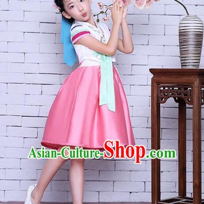 Korean Children Dress Traditional Girl Clothes Princess Stage Show Costumes Kids Formal Attire Dancing White Top Pink Skirt