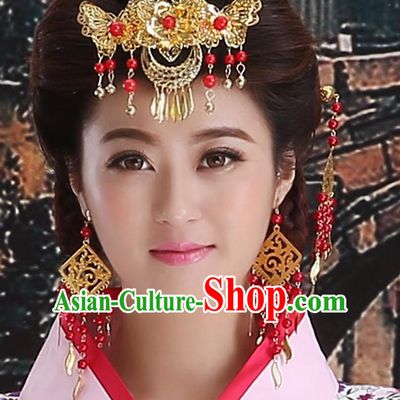 Chinese Ancient Style Hair Jewelry Accessories, Tang Dynasty Princess Hairpins, Hanfu Xiuhe Suits Wedding Bride Headwear, Headdress, Imperial Empress Handmade Hair Fascinators for Women