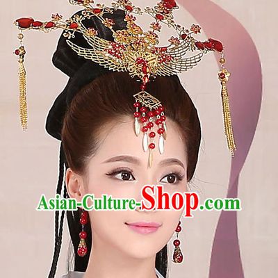 Chinese Ancient Style Hair Jewelry Accessories, Tang Dynasty Princess Hairpins, Hanfu Xiuhe Suits Wedding Bride Headwear, Headdress, Imperial Empress Handmade Hair Fascinators for Women
