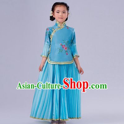 Traditional Chinese Costumes Complete Set, Qing Dynasty Ancient Princess Skirt,  Republic of China National Costume, Guzheng Classical Dance Performance Clothing for Kids