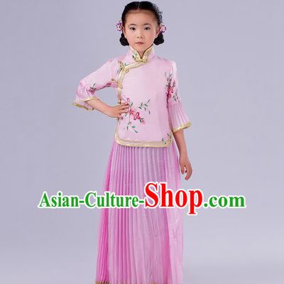 Traditional Chinese Costumes Complete Set, Qing Dynasty Ancient Princess Skirt,  Republic of China National Costume, Guzheng Classical Dance Performance Clothing for Kids